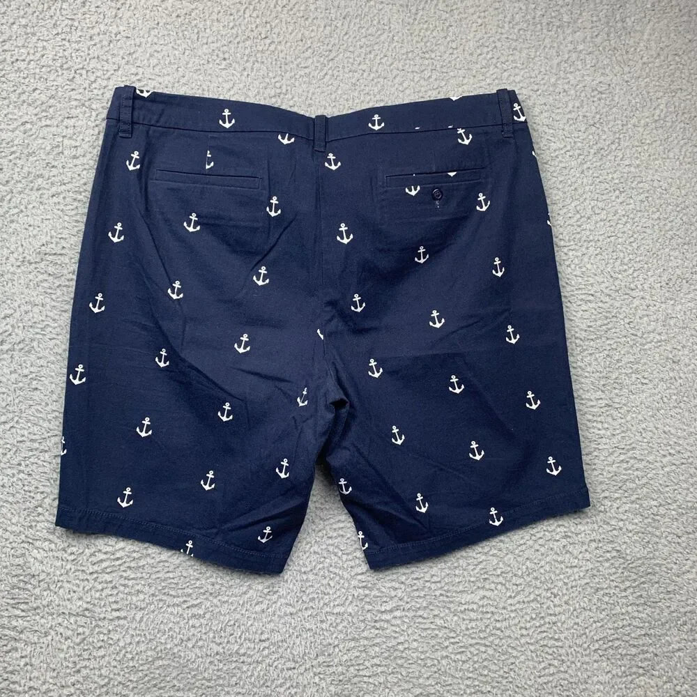 J.Crew Shorts Womens 16 Blue Anchor Print Bermuda Twill Nautical Coastal